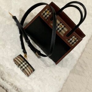 Burberry Black & Brown Plaid Tote Bag